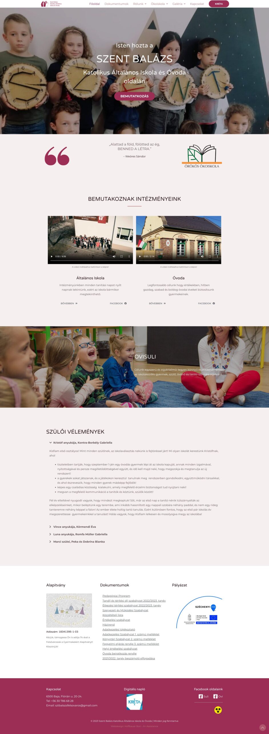 Szent Balázs Katolikus Általános Iskola és Óvoda honlapja